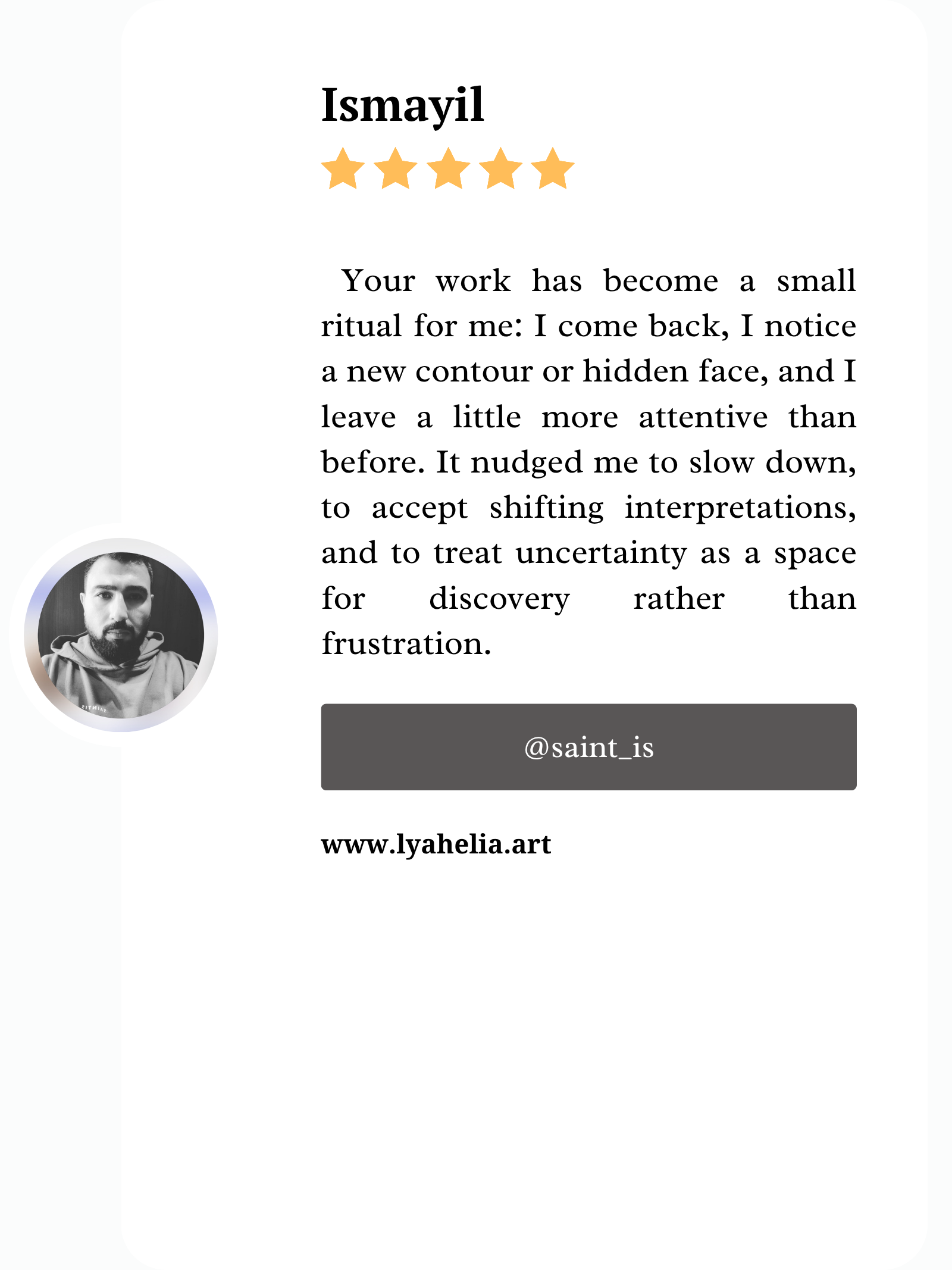 Saint Is testimonial screenshot 3